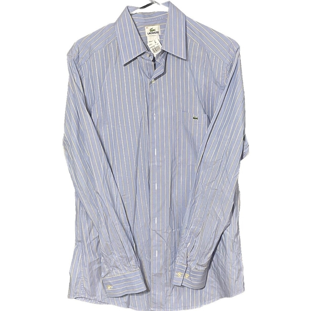 Lacoste Shirt Mens Color Blue Striped Long Sleeve Button Down Cotton Size‎ 40